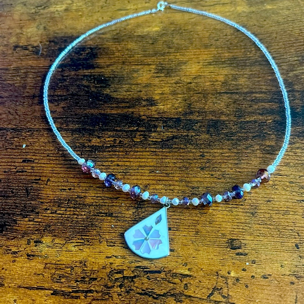 Sterling silver, glass, crystal, pearls, Mexican vintage pendant!